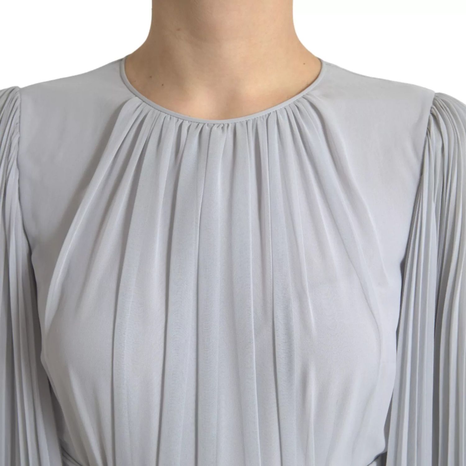 Dolce & Gabbana Light Grey Polyester Pleated Long Maxi Dress
