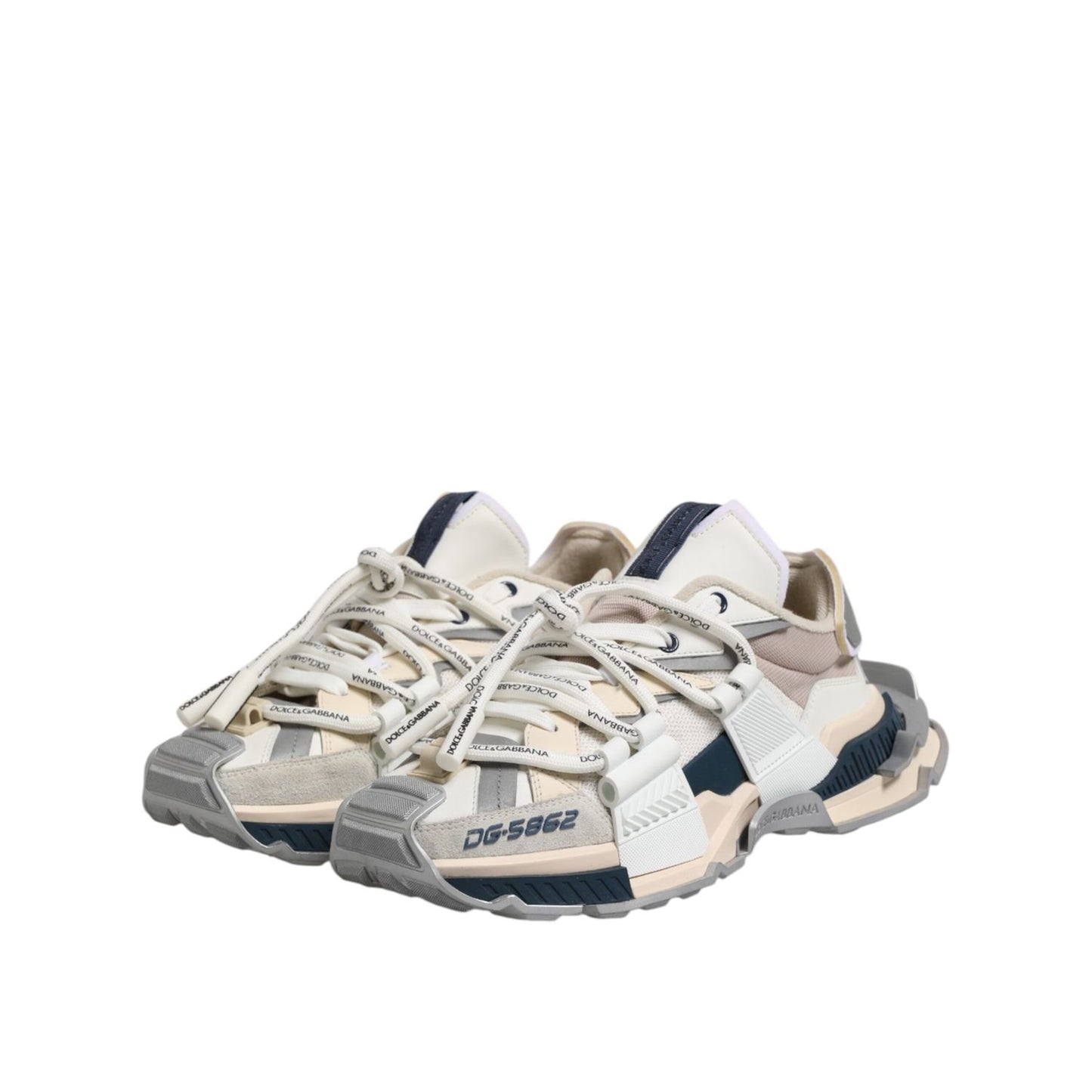 Dolce & Gabbana Multicolor Space Low Top Men Sneakers Shoes with fabric and leather, lace-up closure, showcasing logo details.