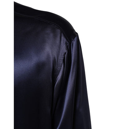Dolce & Gabbana Navy Silk Long Sleeve Mandarin Collar Shirt