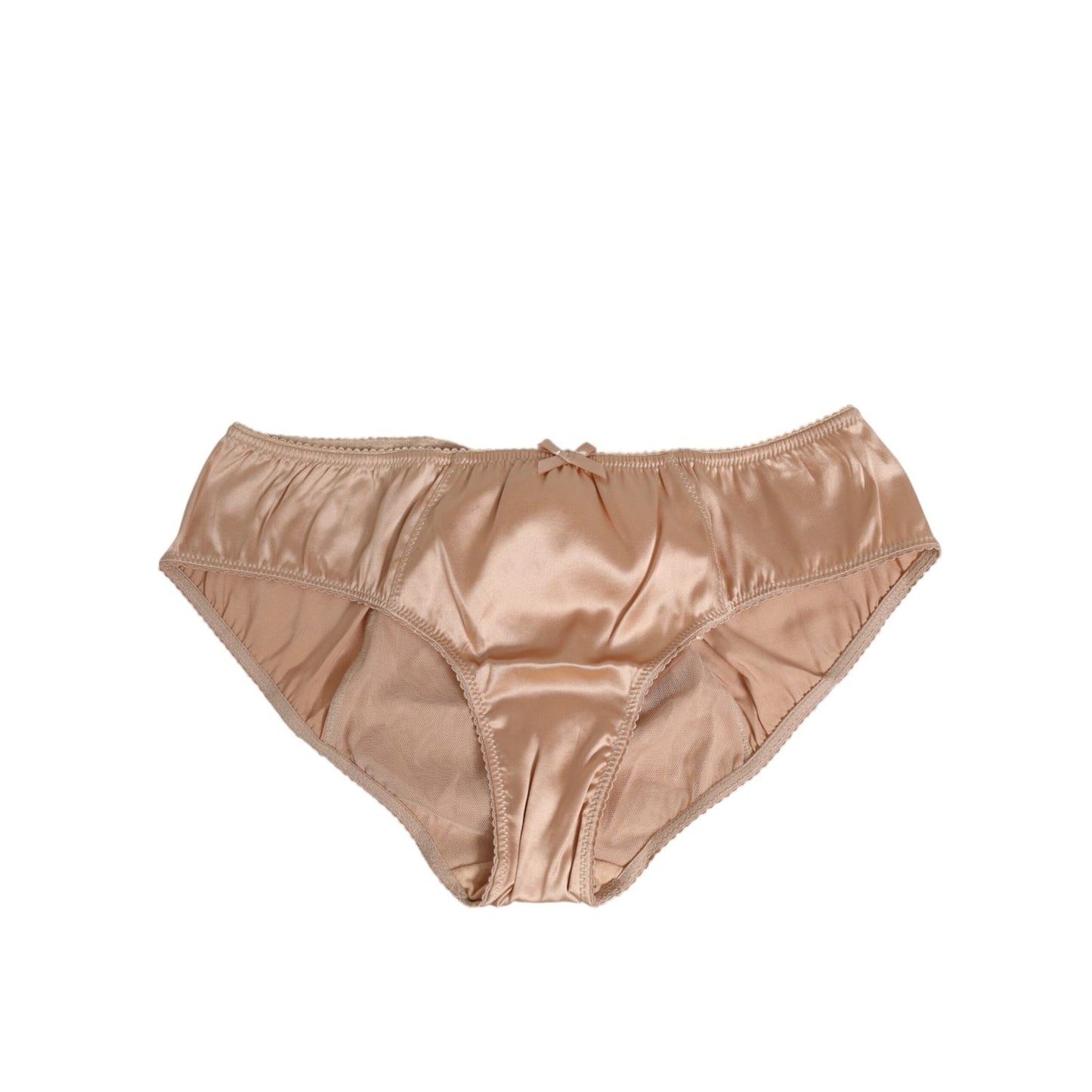 Dolce & Gabbana Nude Beige Silk Satin Bow Lace Trim Underwear