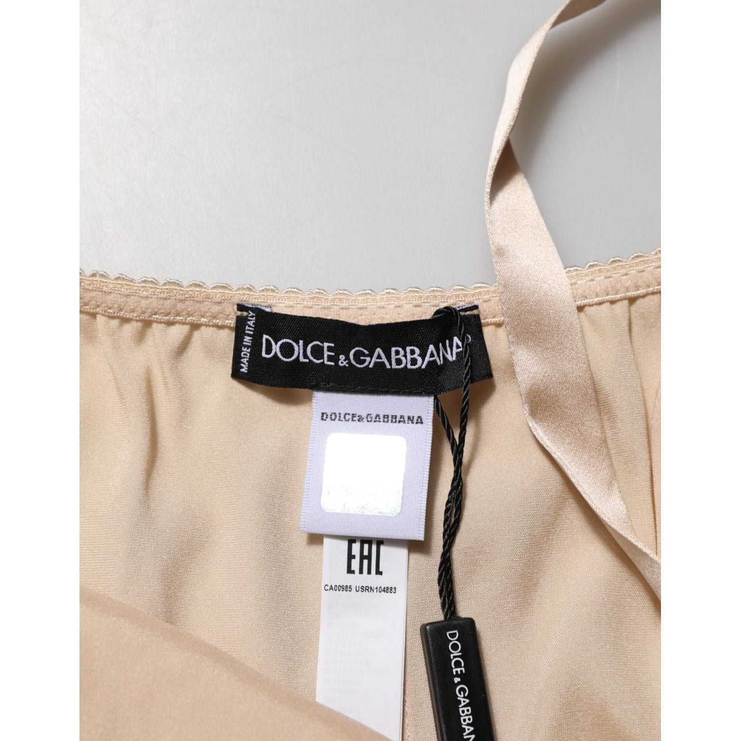 Dolce & Gabbana Nude Chemise Lingerie Silk Blend Lace Trim Dress