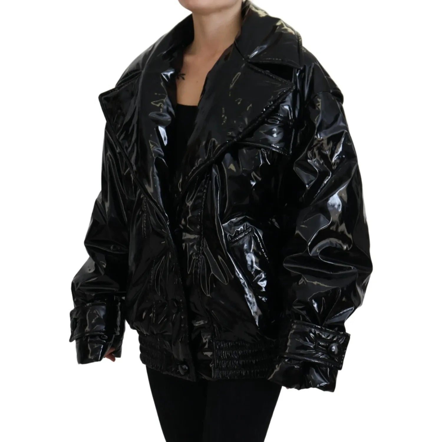 Dolce & Gabbana Polyester Black Shiny Blazer Women Jacket