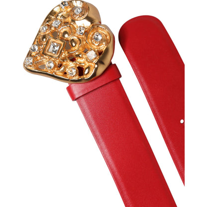 Dolce & Gabbana Red Calf Leather Embellished Metal Buckle Belt