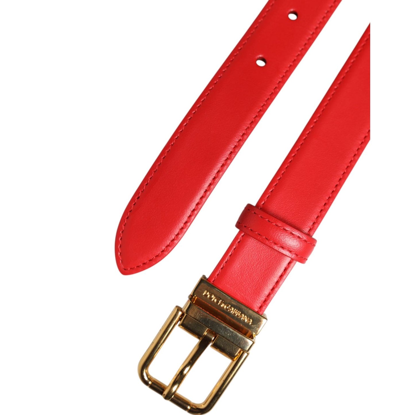Dolce & Gabbana Red Leather Gold Metal Buckle Cintura Belt