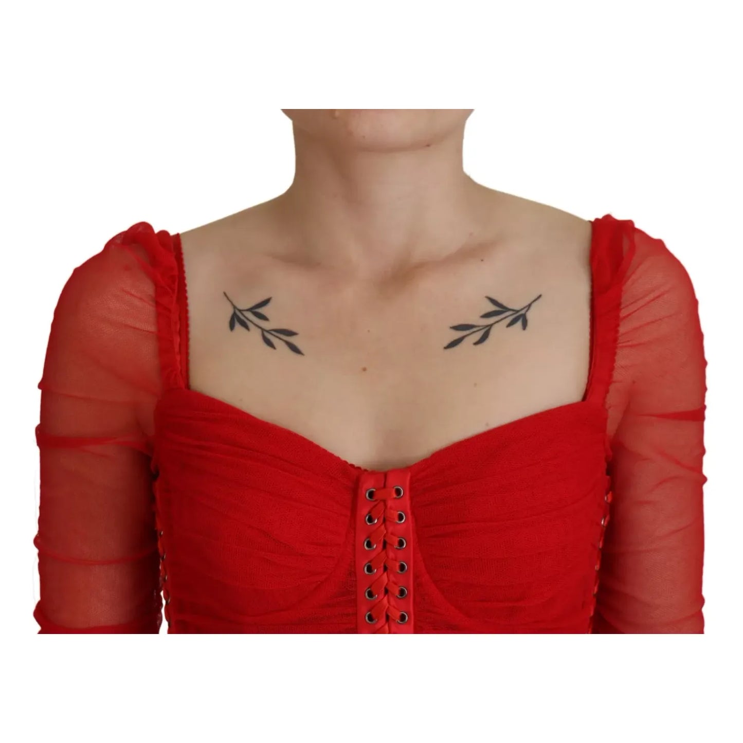 Dolce & Gabbana Red Mesh Trim Bodycon Sheath Midi Dress