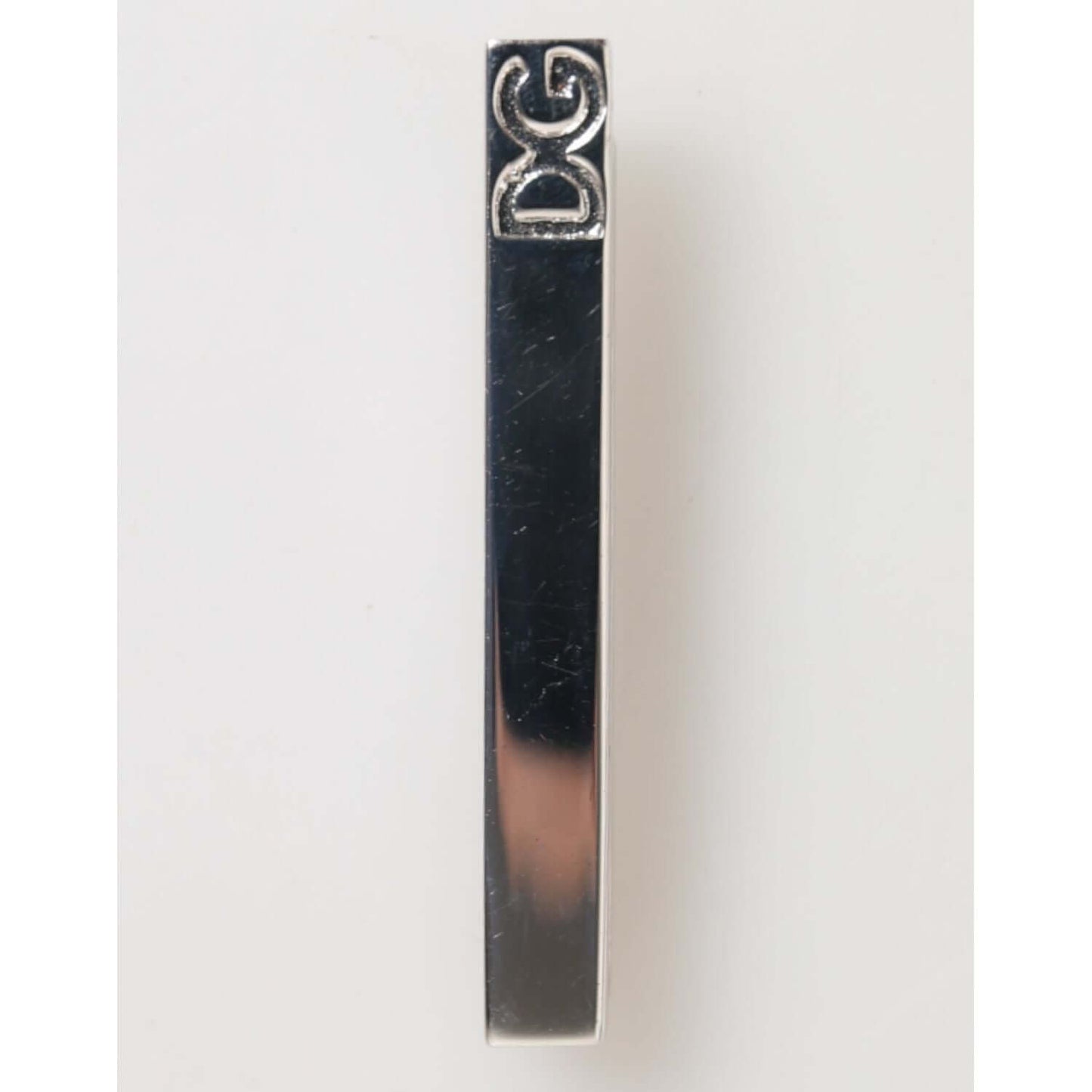 Dolce & Gabbana Silver Tone Brass Logo Branded Men Accessory Tie Clip Bar with polished finish