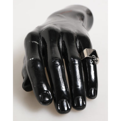 Dolce & Gabbana Silver Tone Pyramid DG Logo Real Brass Ring