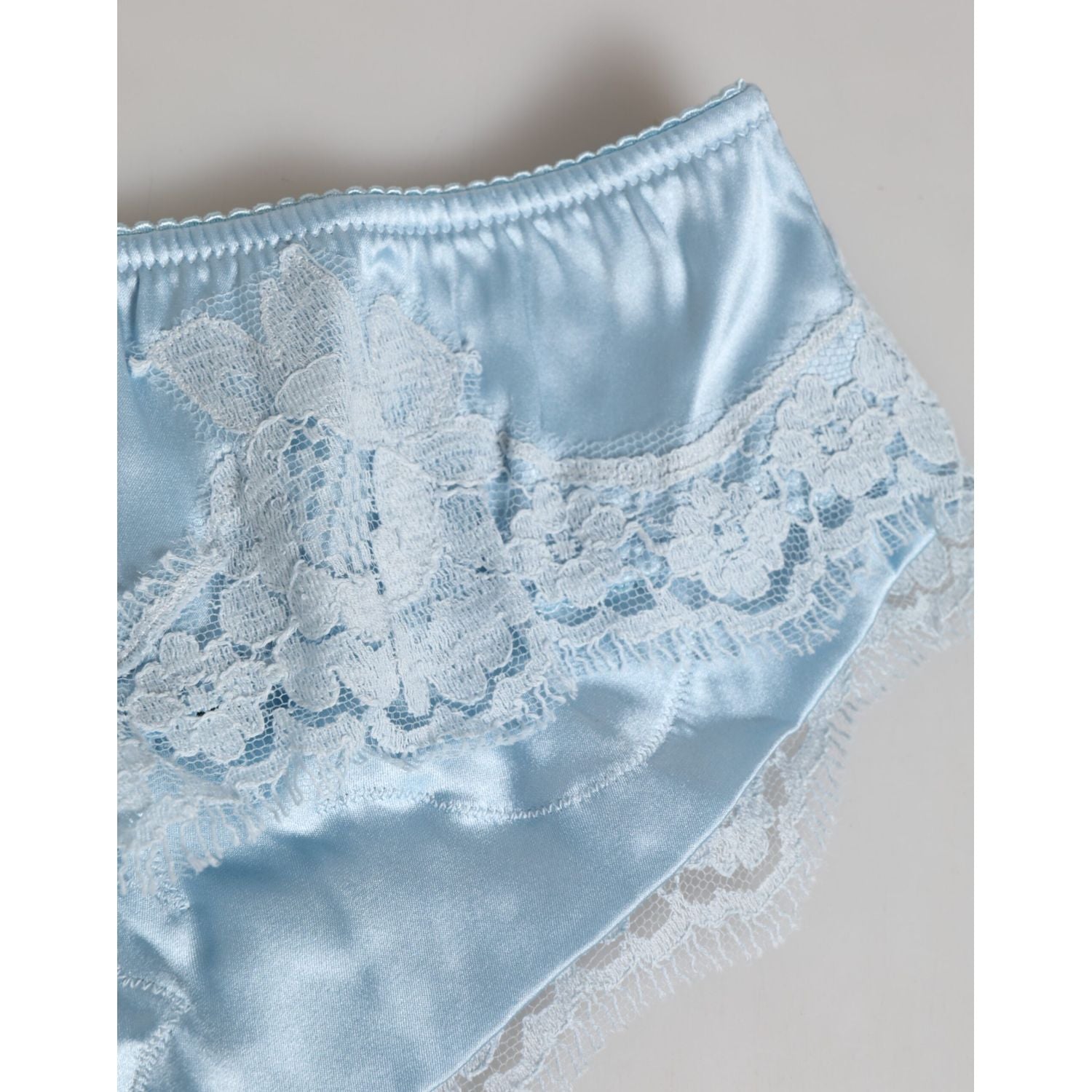 Dolce & Gabbana Sky Blue Silk Satin Lace Panty Brief Underwear