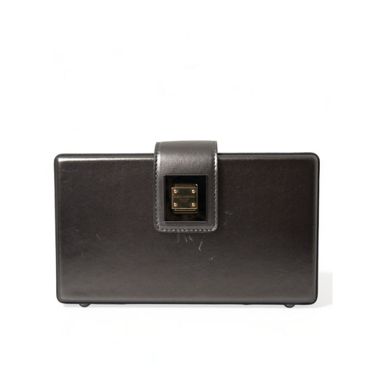 Dolce & Gabbana Steel Gray Leather Box Shape Shoulder Gold DG Logo Plaque Bag