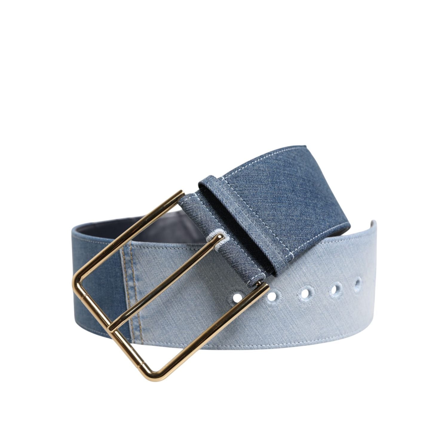 Dolce & Gabbana Two Tone Blue Denim Gold Metal Buckle Belt