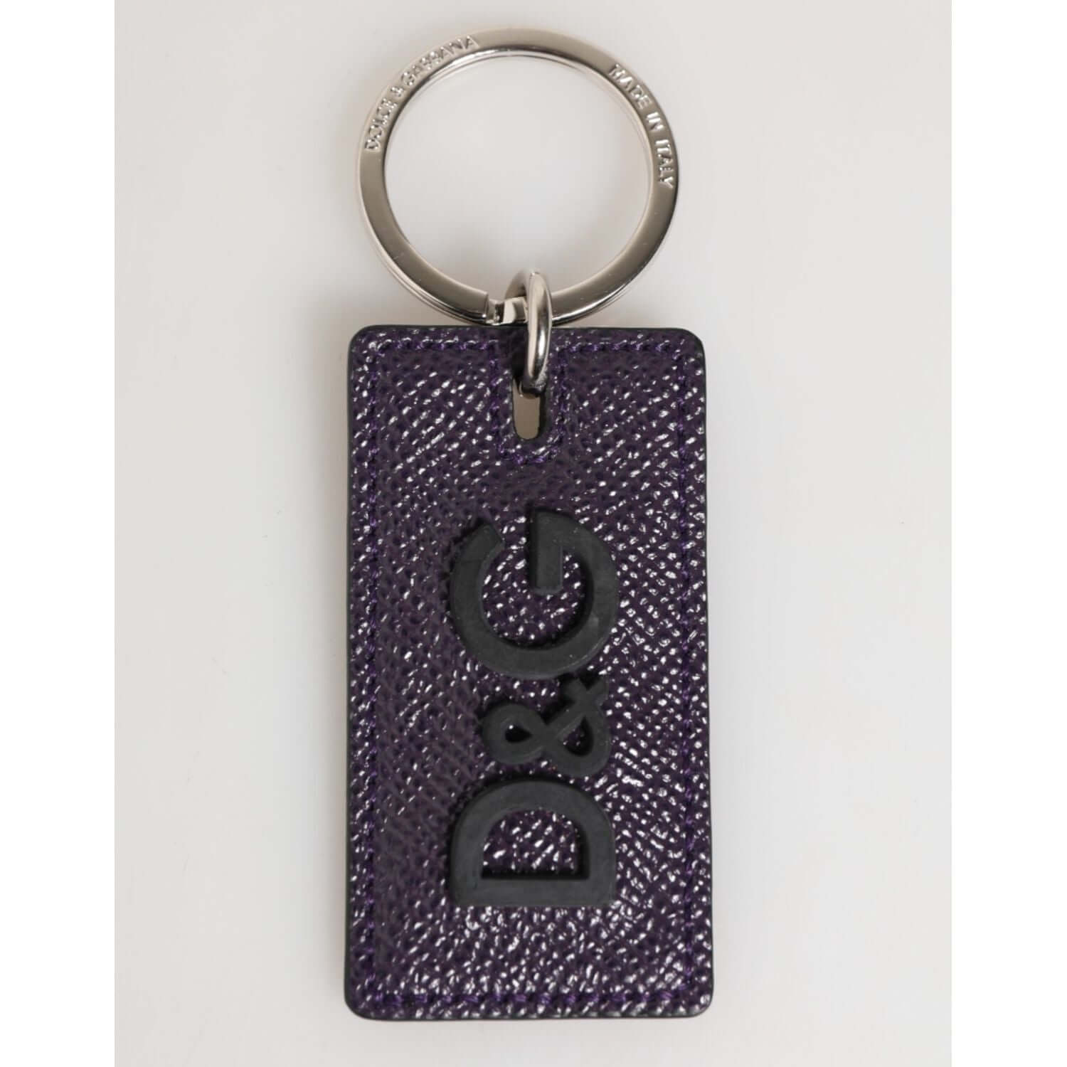 Dolce & Gabbana Violet Leather Logo Metal Ring Men Keychain Keyring