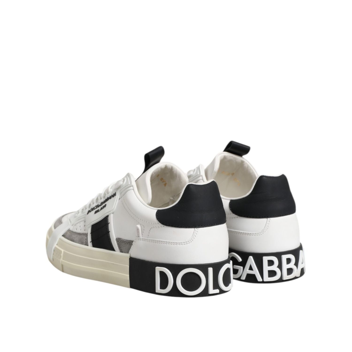 Dolce & Gabbana White Black Leather Low Top Sneakers Shoes