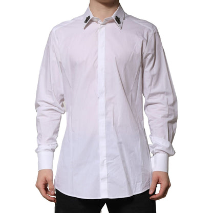 Dolce & Gabbana White Cotton Crown Collar GOLD Formal Shirt