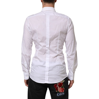 Dolce & Gabbana White Cotton DG Logo Pearl Chain Formal Shirt
