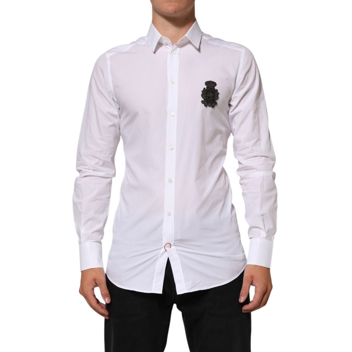 Dolce & Gabbana White Cotton GOLD DGPatch Formal Dress Shirt