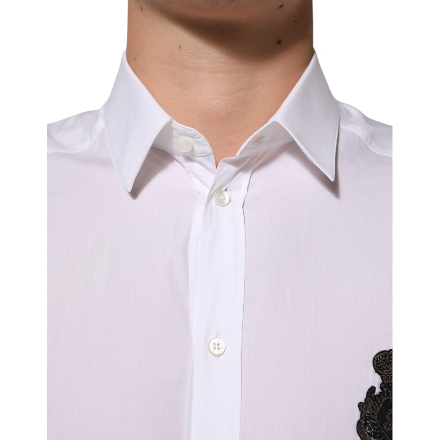 Dolce & Gabbana White Cotton GOLD DGPatch Formal Dress Shirt