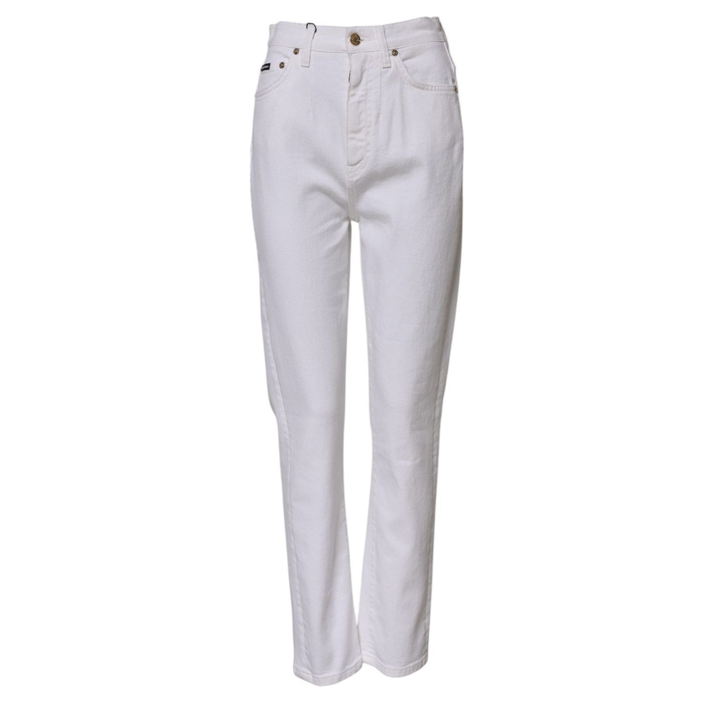 Dolce & Gabbana White Cotton High Waist Straight Denim Jeans