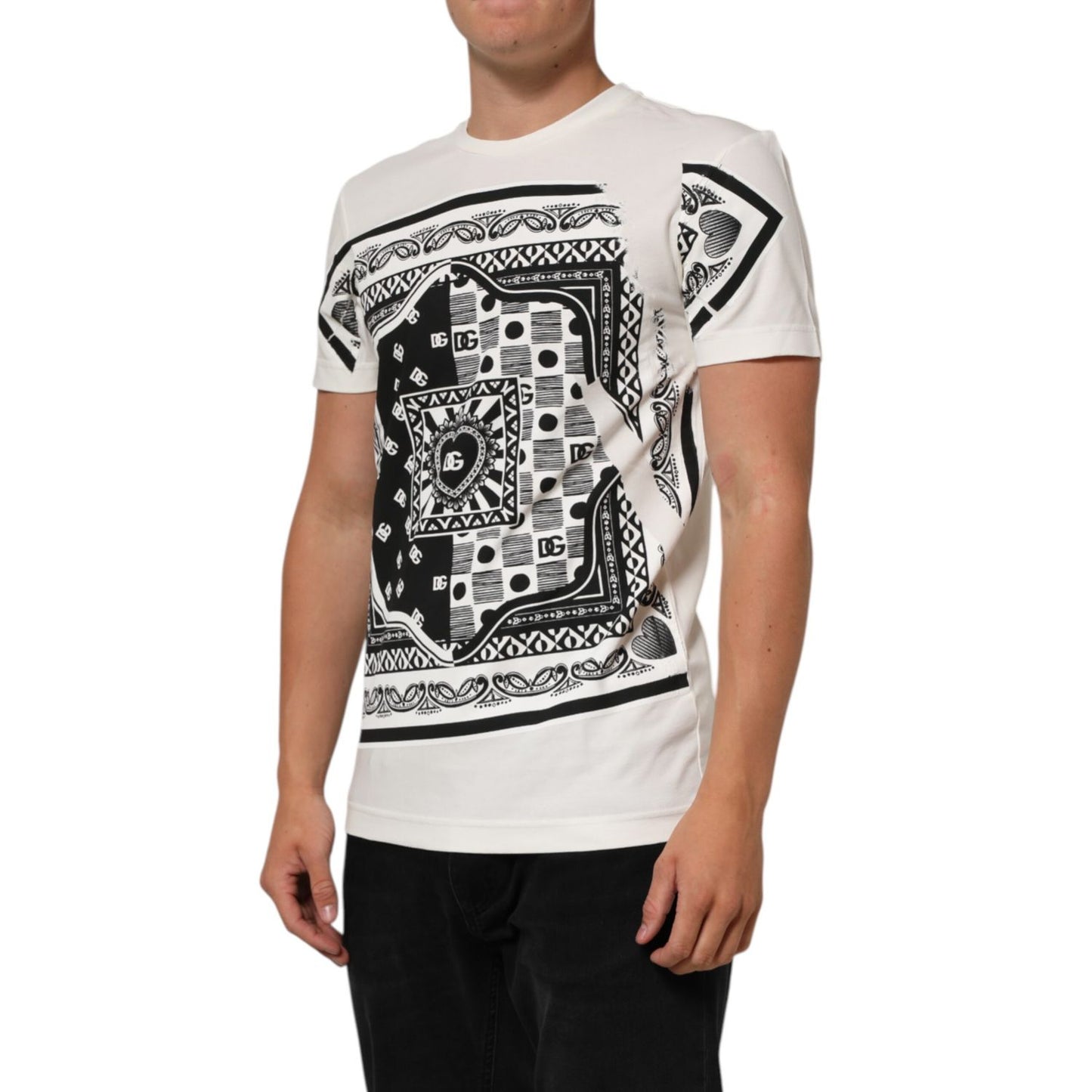 Dolce & Gabbana White Cotton Logo Bandana Print Men T-shirt