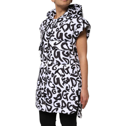 Dolce & Gabbana White DG Mania Hooded Sleeveless Puffer Jacket