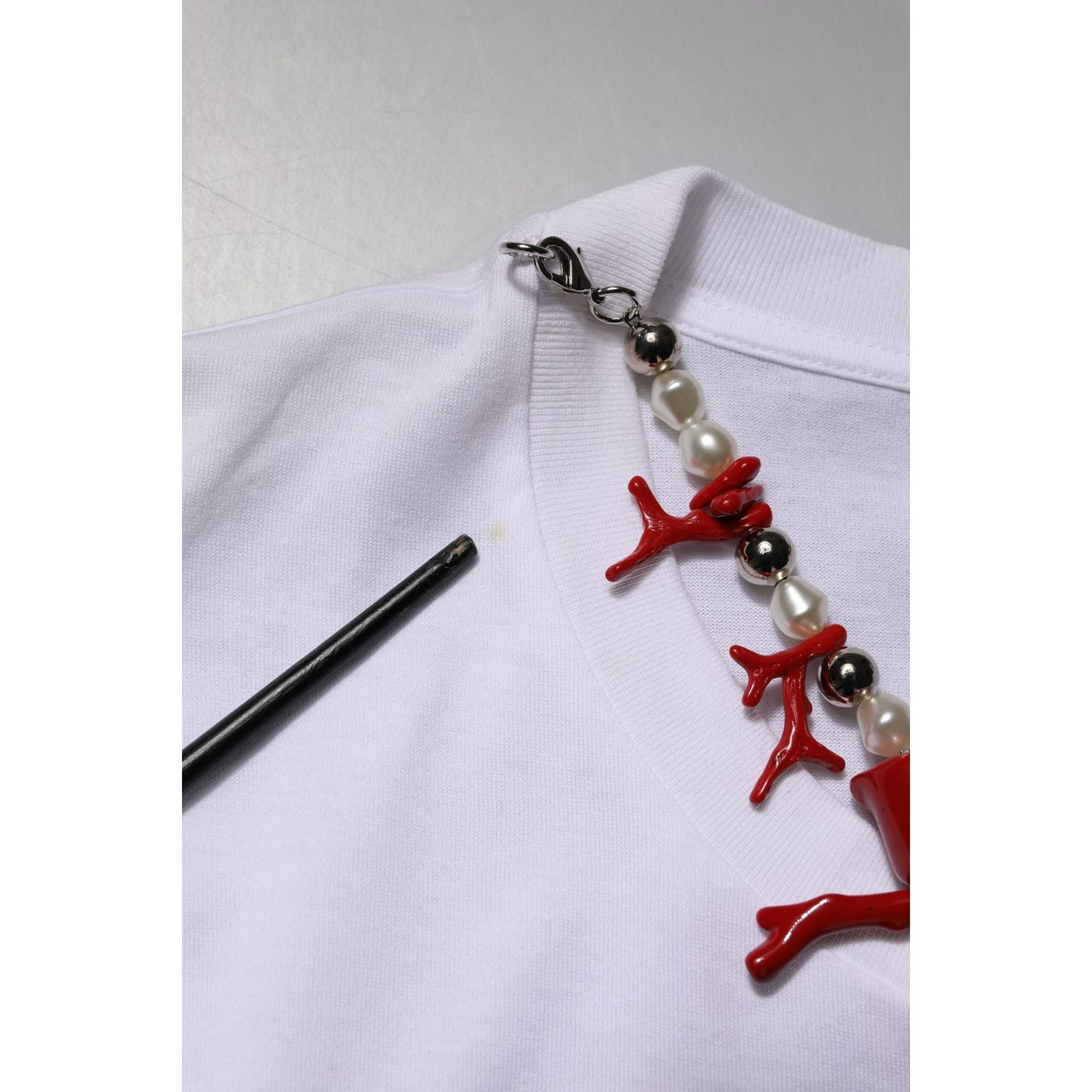 Dolce & Gabbana White Embellished Cotton Crew Neck T-shirt