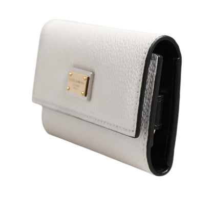 Dolce & Gabbana White Leather Card Case Holder Wallet Gold Logo Plate Key Holder