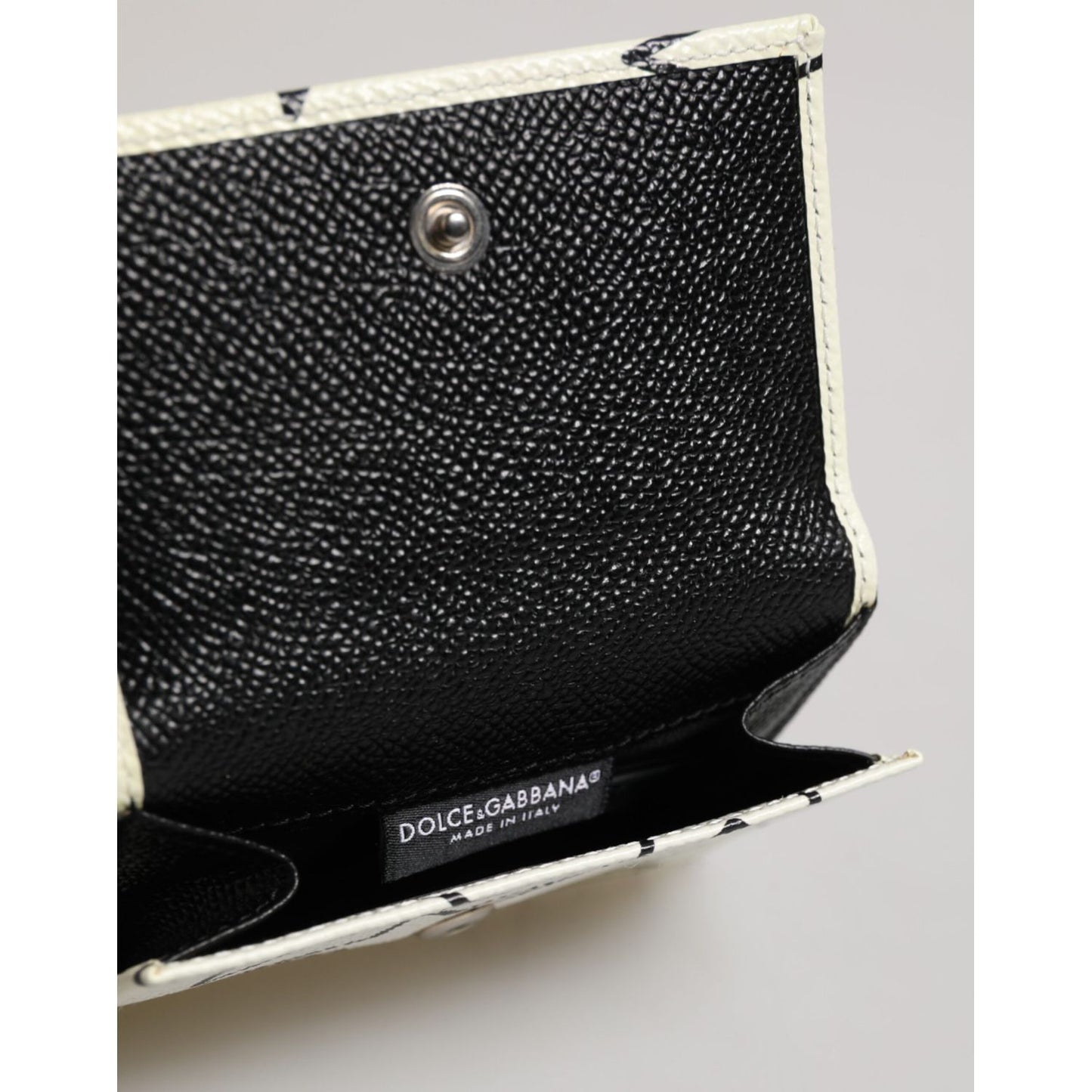 Dolce & Gabbana White Leather Trifold DG Star Print Card Holder Wallet