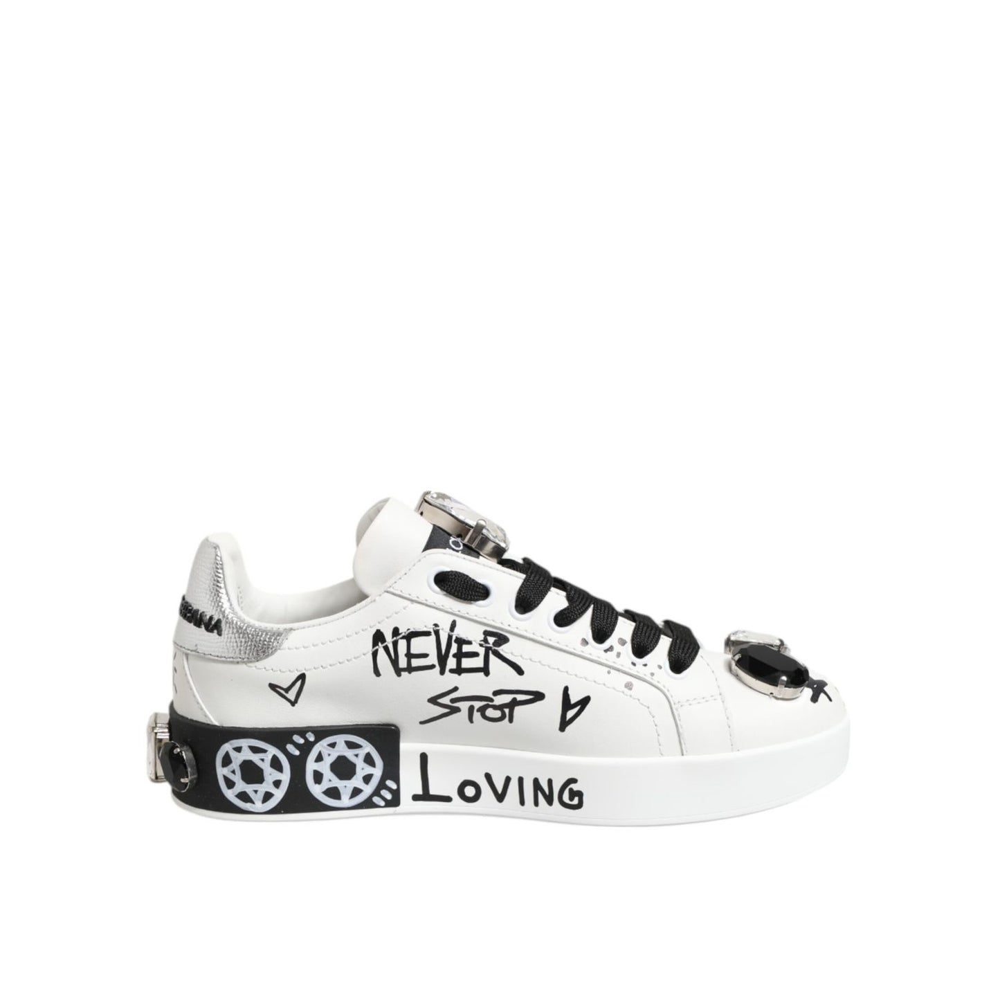 Dolce & Gabbana White Portofino Crystal Sneakers Shoes