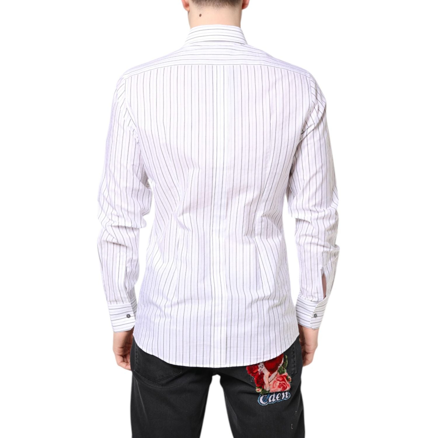 Dolce & Gabbana White Stripes Cotton GOLD Formal Dress Shirt