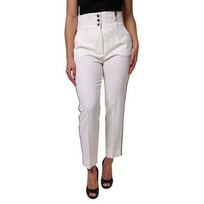Dolce & Gabbana White Wool High Waist Tapered Pants