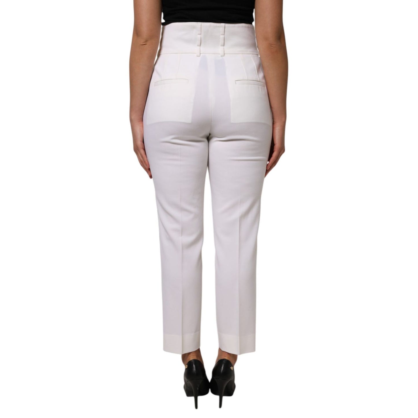 Dolce & Gabbana White Wool High Waist Tapered Pants