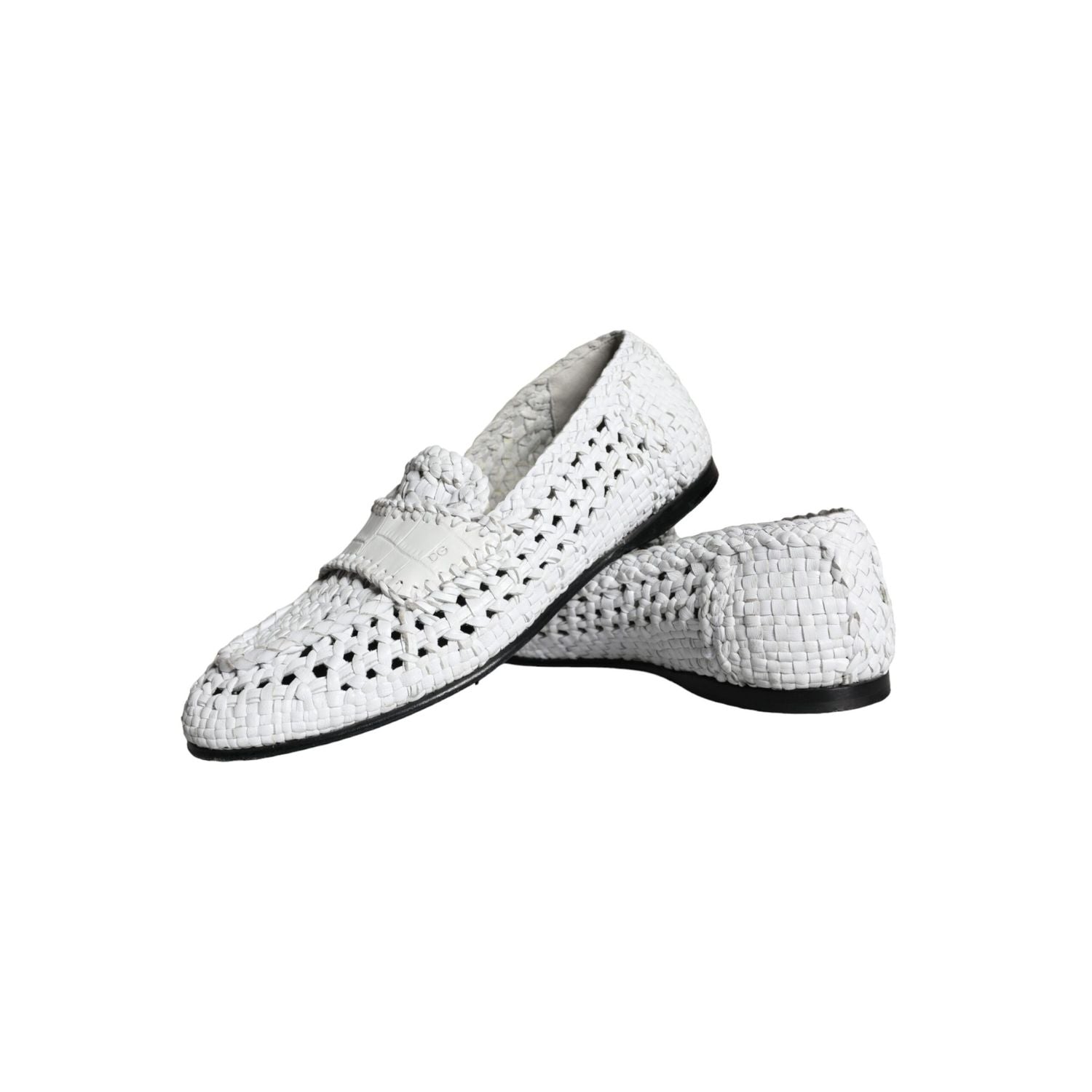 Dolce & Gabbana White Woven Leather Slip On Loafers Men Shoes