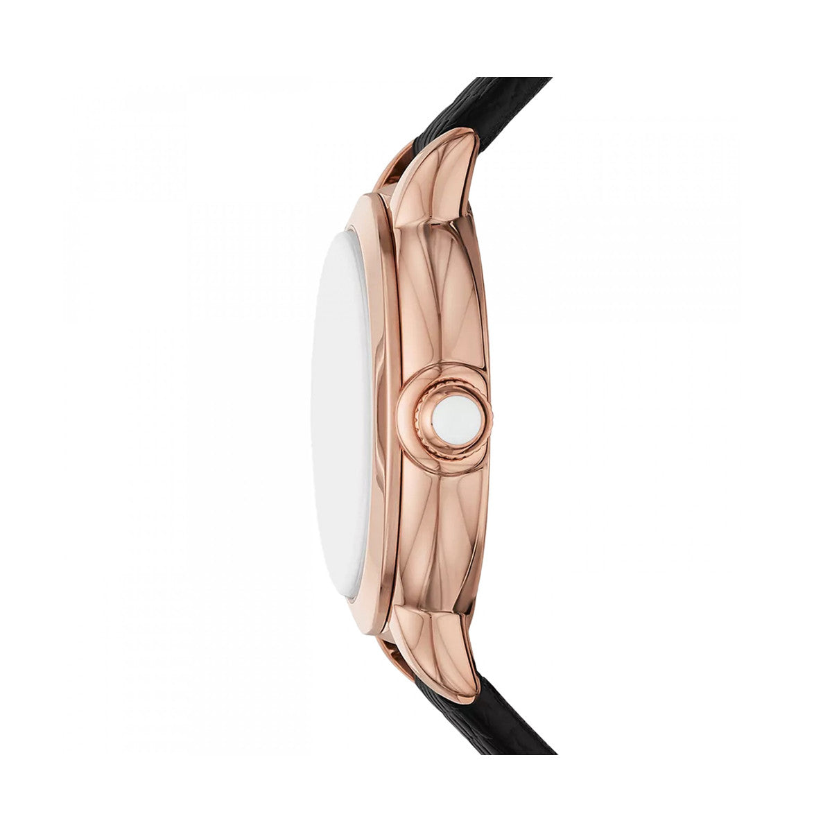 Side view of EMPORIO ARMANI WATCHES Mod. AR11631 with 32 mm case, rose gold tone, designed for ladies, featuring a genuine leather strap.