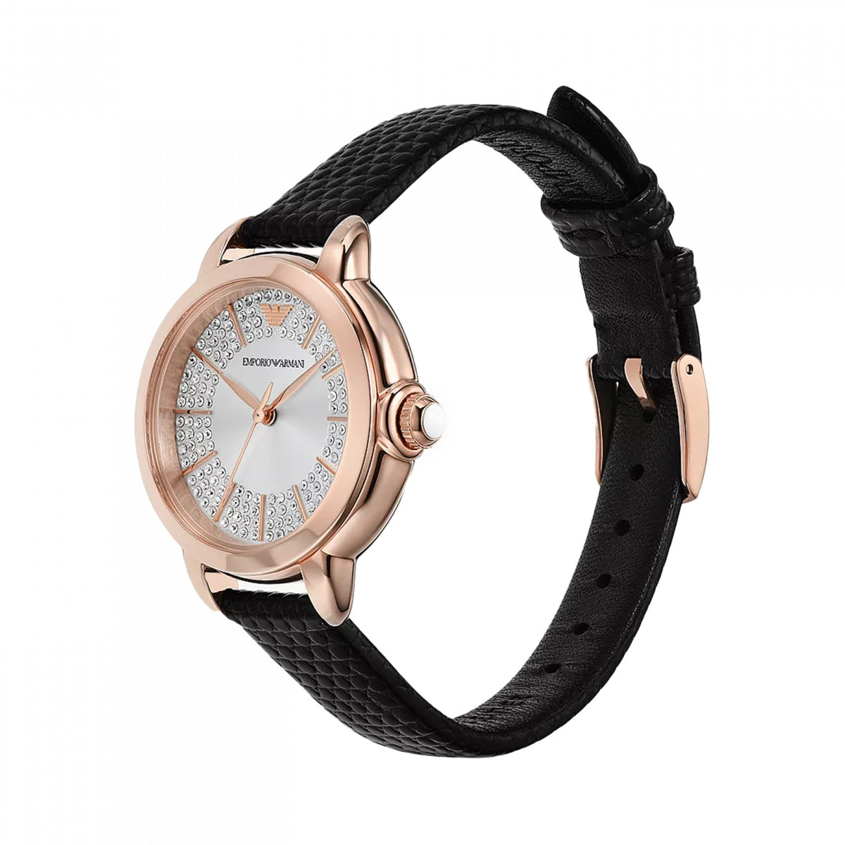 EMPORIO ARMANI WATCHES Mod. AR11631, 32mm lady's wristwatch with black strap and rose gold case