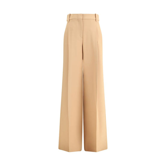 Ermanno Scervino Beige Viscose Casual Pants with wide legs, front darts, zipper and hook closure, belt loops, and side welt pockets.