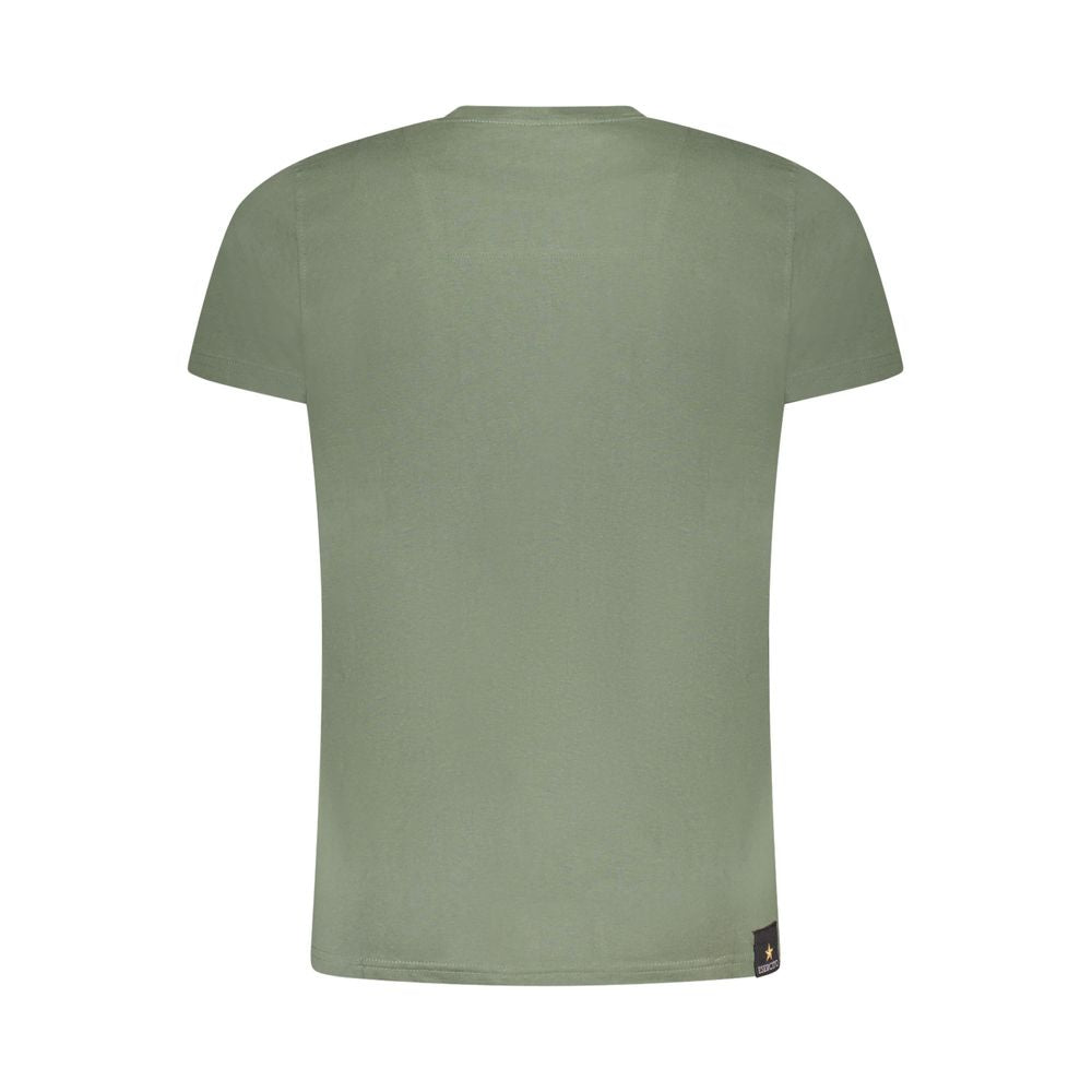 Back view of Esercito 1659 Green Cotton T-Shirt, short sleeve, crew neck, featuring aviation-themed print and logo.