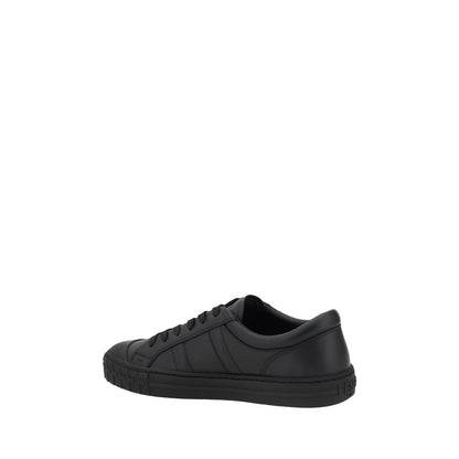 Fendi Black Calf Leather Bos Taurus Athletic Sneakers with lace-up closure and flat sole.