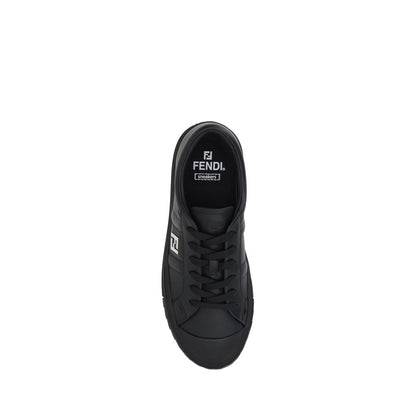 Top view of Fendi Black Calf Leather Bos Taurus Athletic Sneakers showcasing the sleek design and iconic logo on the insole.
