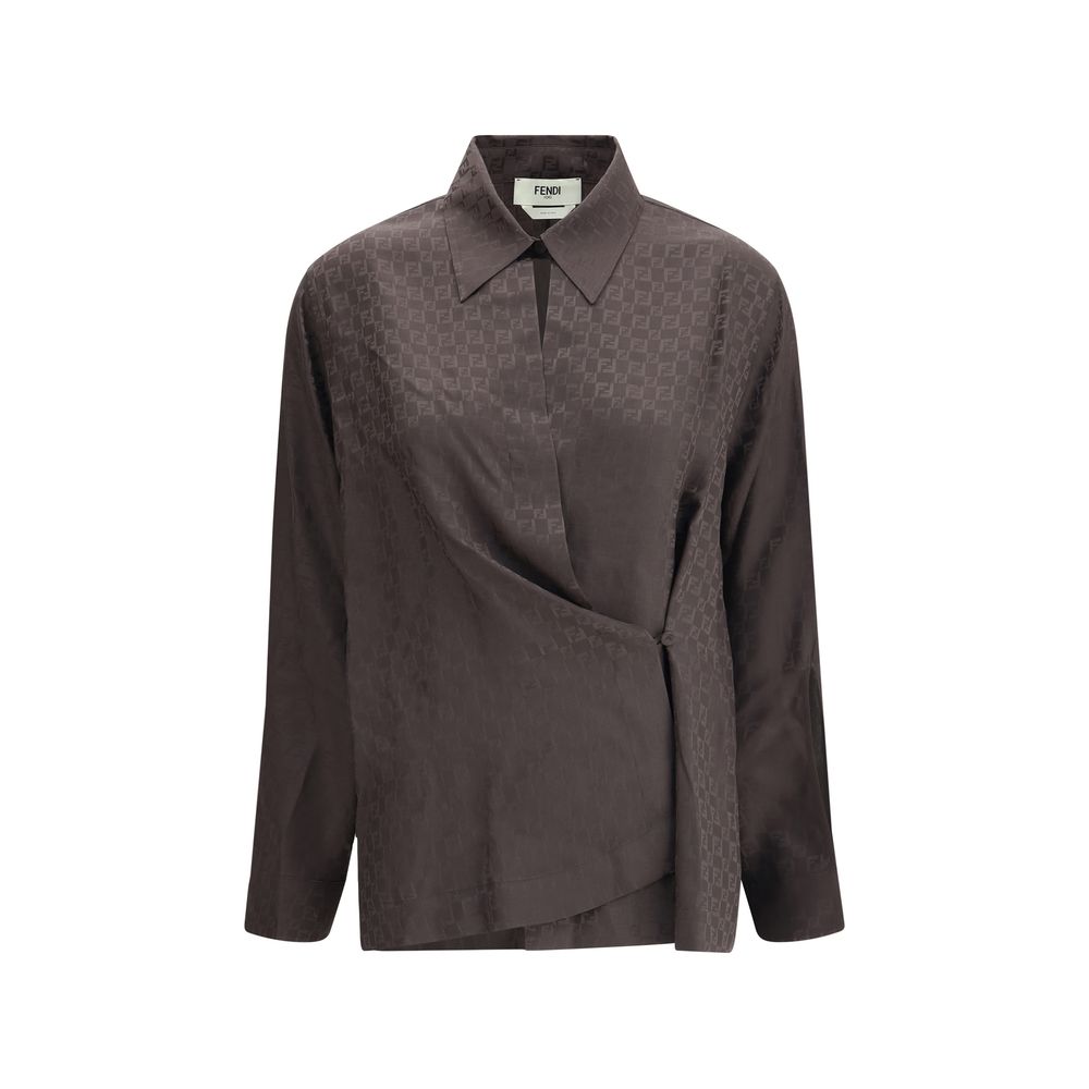 Fendi Brown Silk Dress Shirt