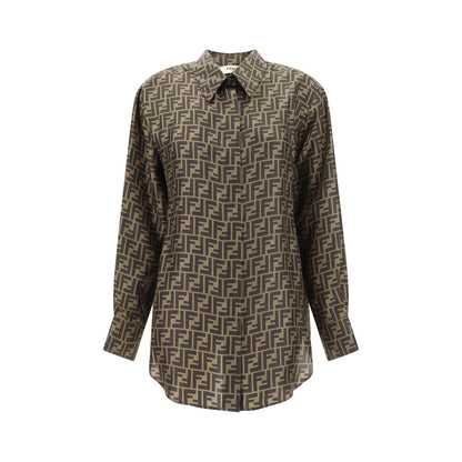 Fendi Brown Silk Pattern Shirt