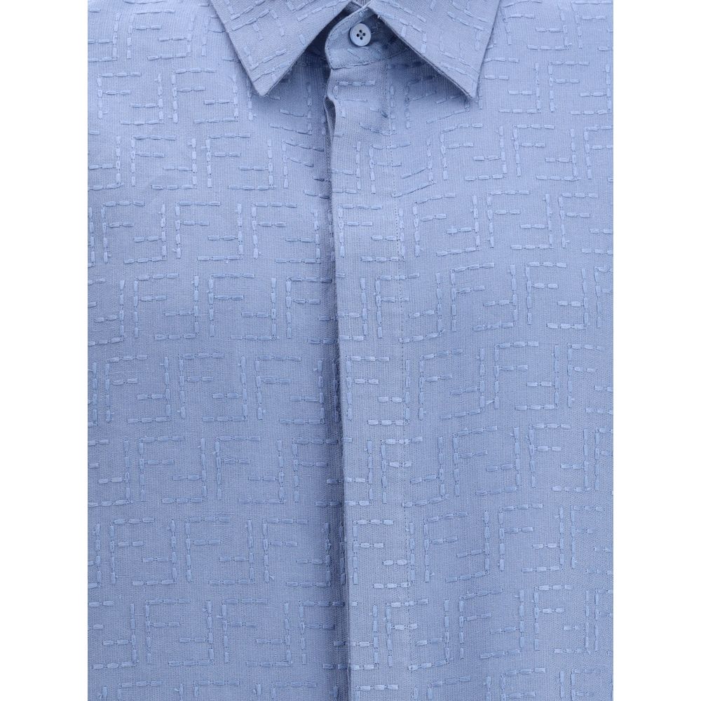 Fendi Light Blue Linen Shortsleeve Shirt
