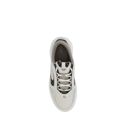 Top view of Fendi White Calf Leather Bos Taurus Low Top Sneakers showing lace-up closure and logoed insole.
