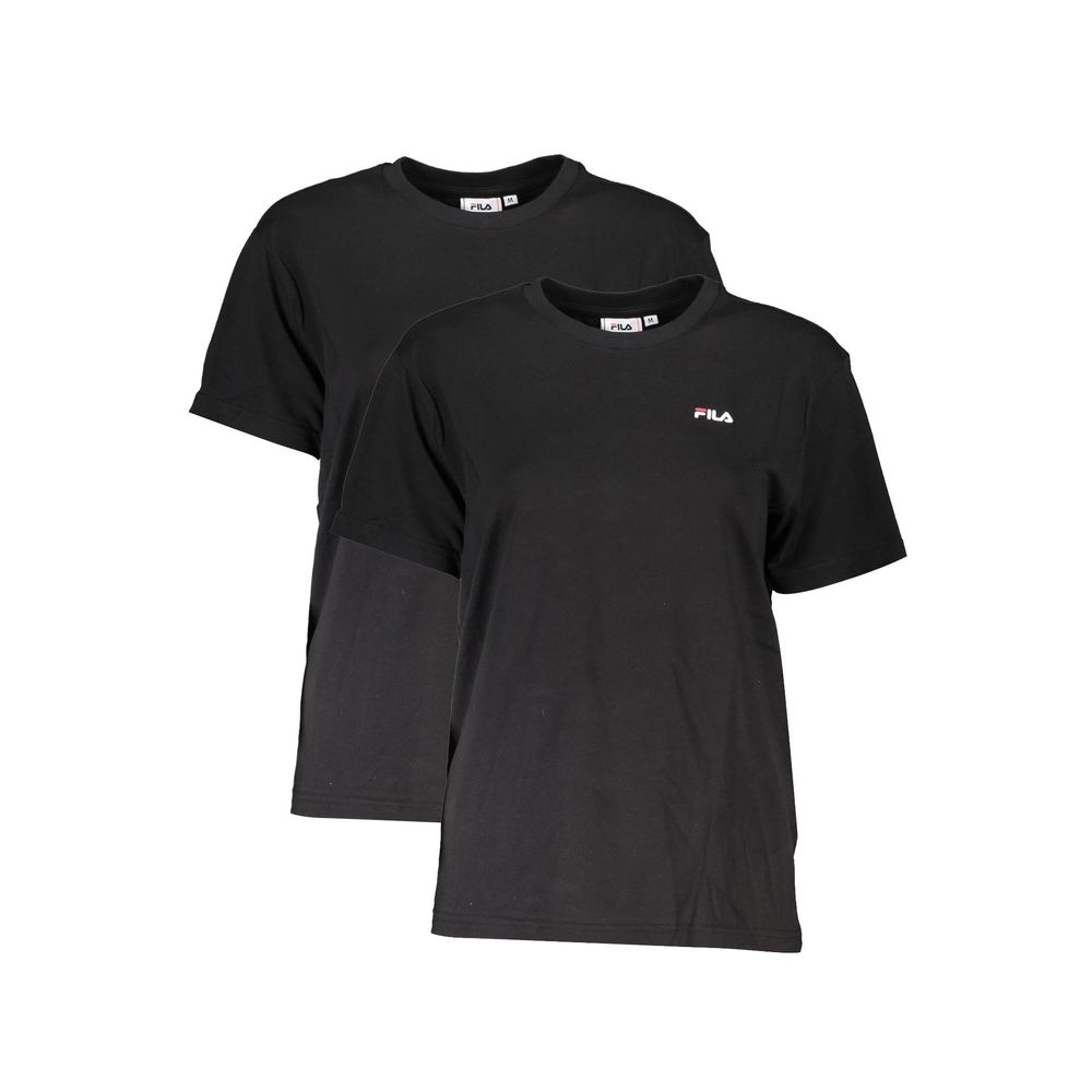 Fila Black Cotton Women T-Shirt, short sleeve, organic cotton, crew neck, bold Fila logo, twin pack, versatile casual wear, chic and comfortable.