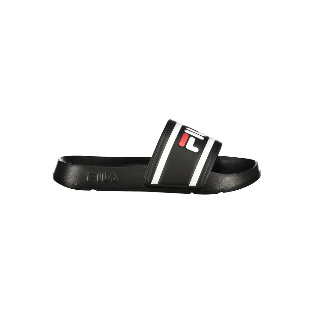 Fila Black Polyethylene Women Sandal featuring sleek design with iconic logo, offering sporty-chic comfort and bold fashion statement.