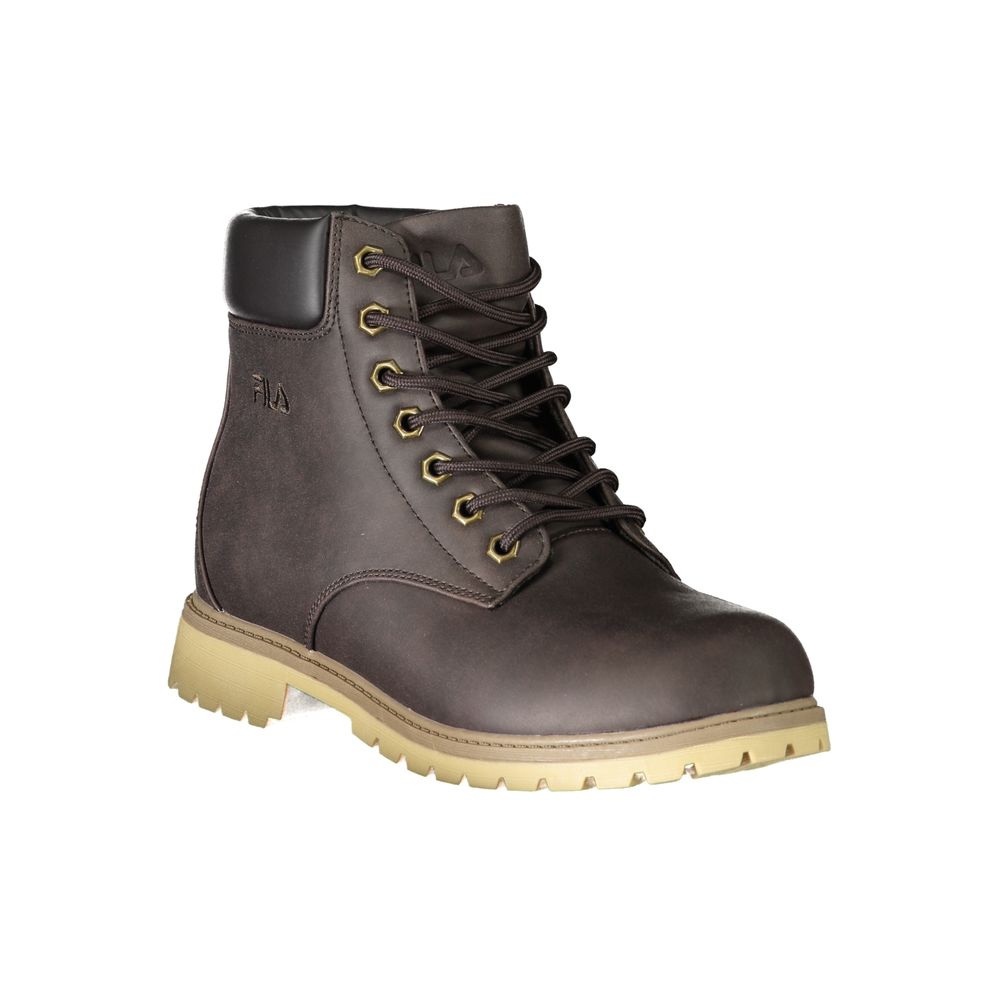 Fila Brown Polyester Men Boot with rugged design, sporty aesthetics, and bold Fila logo, ideal for fashion-forward individuals.
