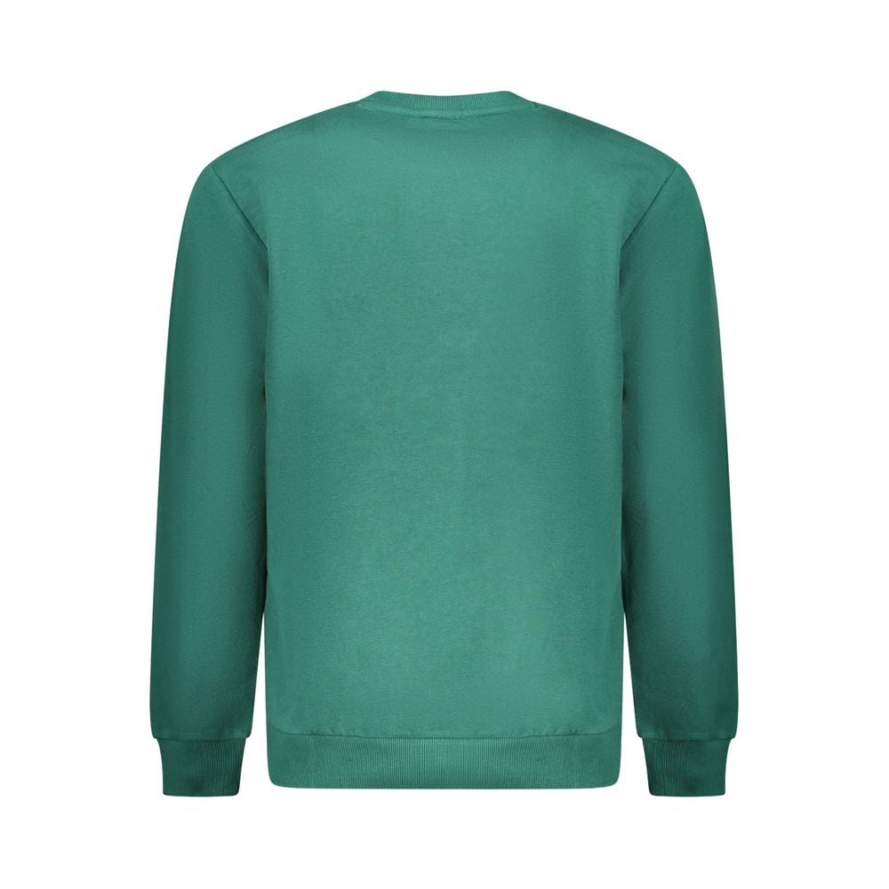 Back view of Fila Green Cotton Men Sweater, showcasing its bold green color and classic crew neck design.