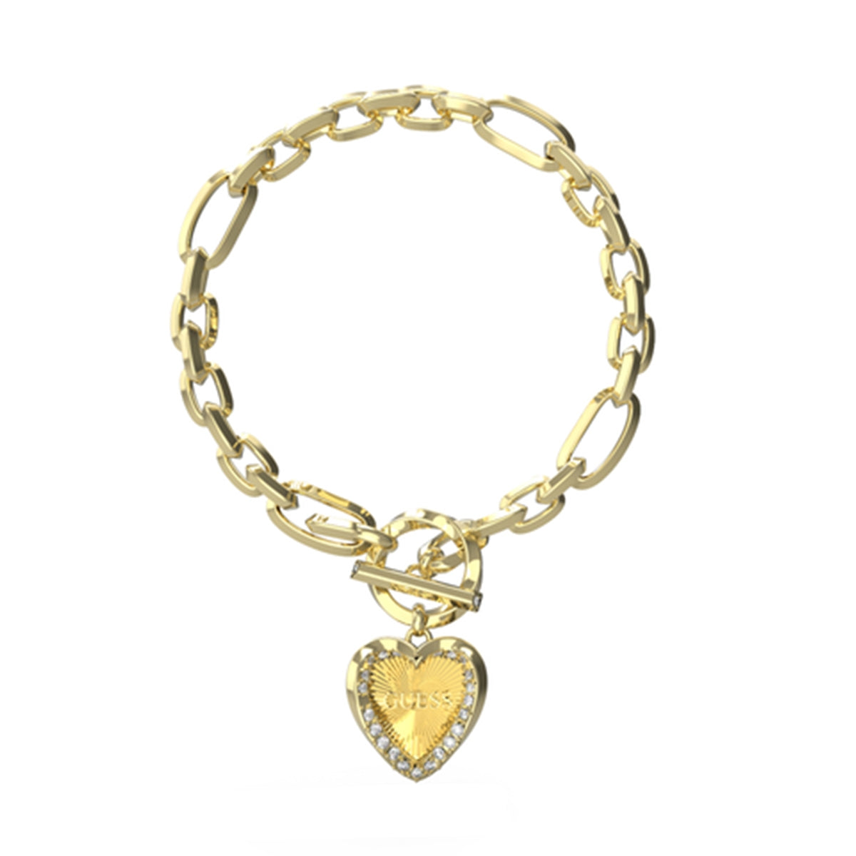 Gold chain bracelet with heart charm, GUESS JEWELS JEWELRY Mod. JUBB04599JWYGS.