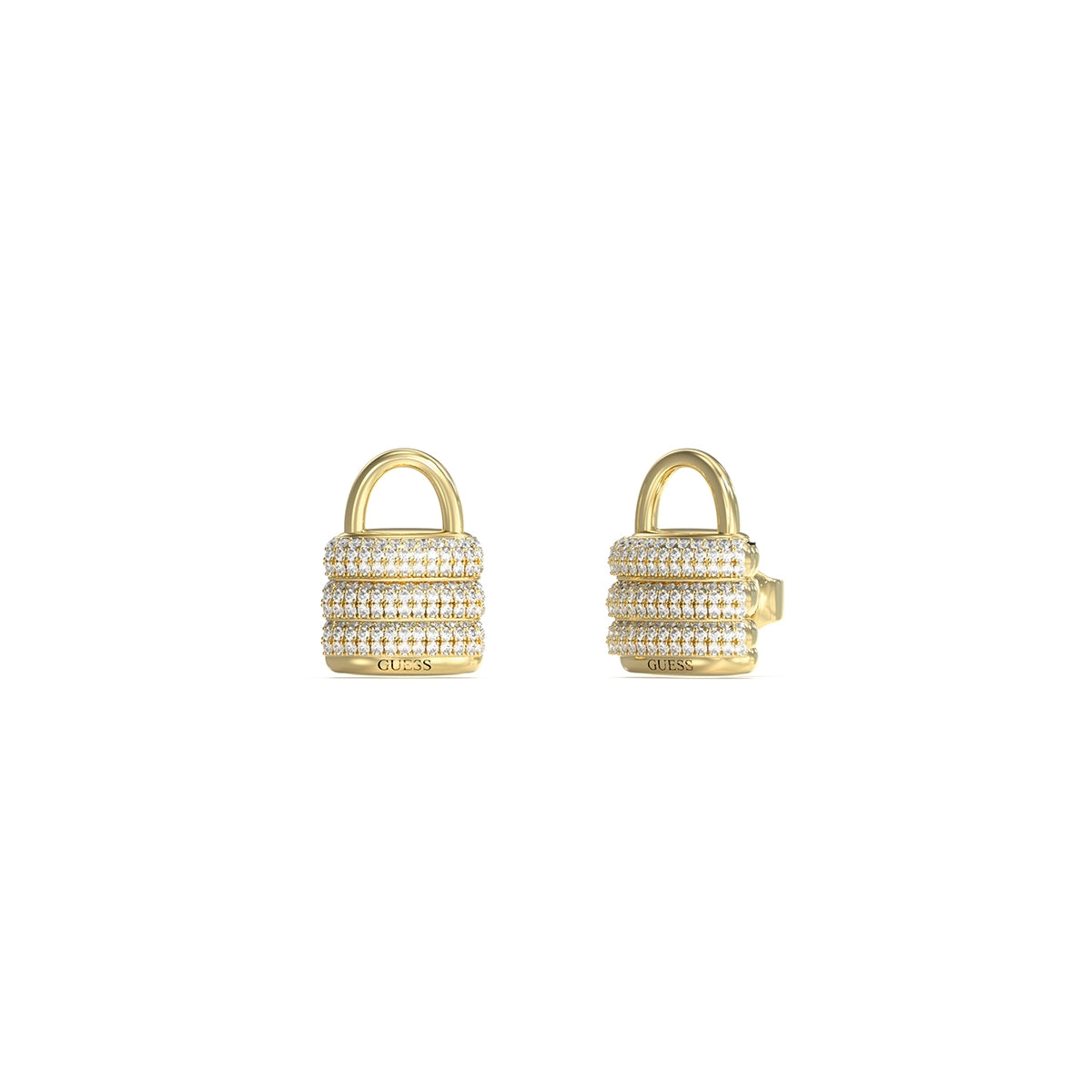 GUESS JEWELS JEWELRY Mod. JUBE05419JWYGT-U gold padlock earrings featuring crystal embellishments