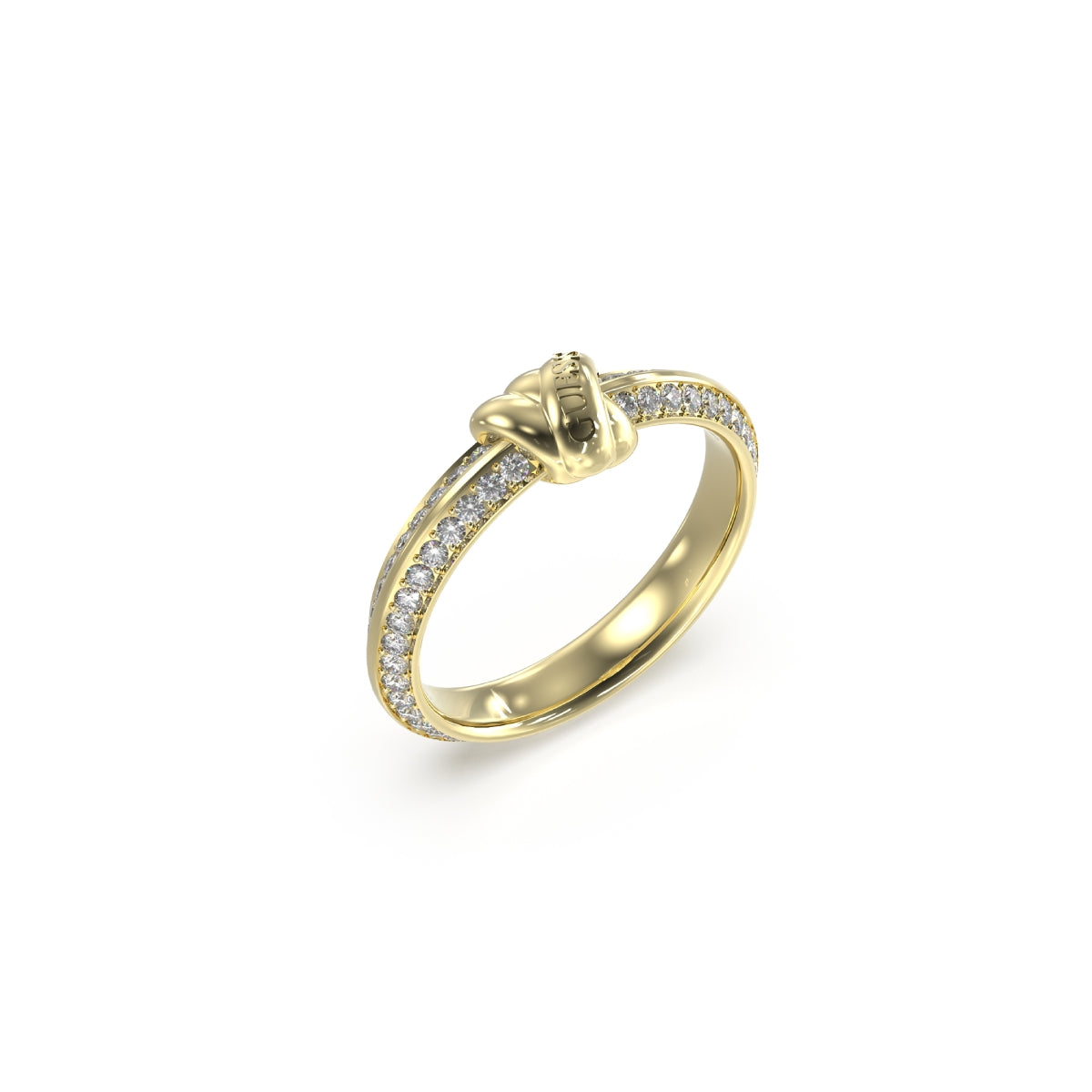 Elegant gold ring with a modern design from GUESS JEWELS JEWELRY Mod. JUBR04057JWYG54, featuring a sparkling band and central embellishment.