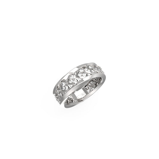 GUESS JEWELS JEWELRY Mod. JUBR04605JWRH54 silver ring with crystal embellishments displayed on a white background.