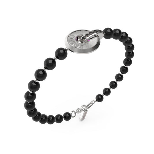 GUESS JEWELS JEWELRY Mod. JUMB04060JWSTBKS bracelet with black beads and silver charm.